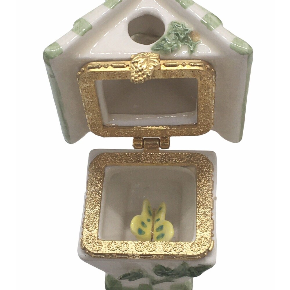Vintage Birdhouse Hinged Jewelry/Trinket/Gift‎ Box Ornament Butterfly Cottage - Picture 3 of 12